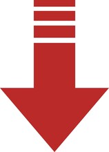 下向きの赤い矢印のシンプルなイラスト