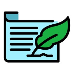 Poster - Diploma feather icon. Outline diploma feather vector icon color flat isolated