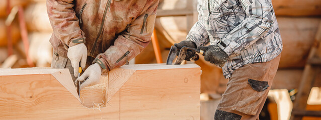 Canvas Print - Construction frame building site of house made of wood