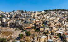 Panorama Of Mount Of Olives With Siloam Village Over Kidron Valley Seen From South Wall Of Temple Mount In Jerusalem Old City In Israel