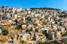 Panorama Of Mount Of Olives With Siloam Village Over Kidron Valley Seen From South Wall Of Temple Mount In Jerusalem Old City In Israel