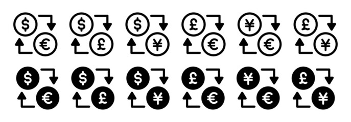Poster - Exchange currency icon set. Dollar, euro, pound and yen sign symbol