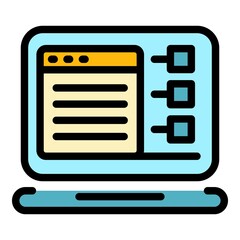 Poster - Customer data laptop icon. Outline customer data laptop vector icon color flat isolated