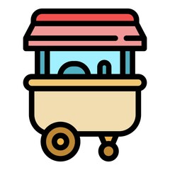 Sticker - Pushcart food street icon. Outline pushcart food street vector icon color flat isolated