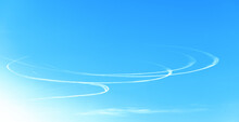 Sunny Blue Sky With Airplane Round Trails Chemtrails, Natural Background
