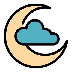 Poster - Moon and cloud icon. Outline moon and cloud vector icon color flat isolated