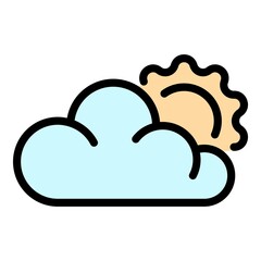 Poster - Sun in clouds icon. Outline sun in clouds vector icon color flat isolated