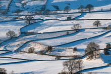 Yorkshire Dales Snow Scene With Walls And Barns