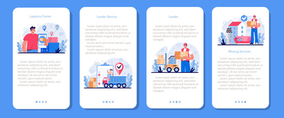 Wall Mural - Loader service mobile application banner set. Stevedore in uniform