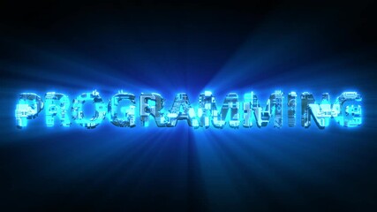 Poster - Programming glowing blue digital cyber text, isolated - loop video