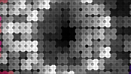 Poster - The background is made like a mosaic. Motion. Bright green and gray details glow and shimmer in 3D.