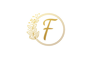 Wall Mural - luxury letter f logo with leaf design template