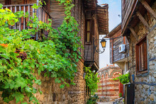 City Landscape - View Of The Old Streets And Homes In Balkan Style, The Old Town Of Nessebar, On The Black Sea Coast Of Bulgaria