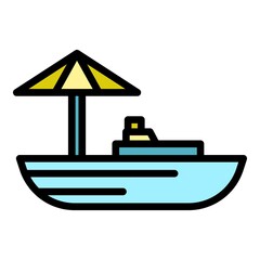 Sticker - Floating market boat icon. Outline floating market boat vector icon color flat isolated