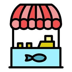 Poster - fish floating market icon. outline fish floating market vector icon color flat isolated