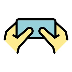 Poster - playing on smartphone icon. outline playing on smartphone vector icon color flat isolated
