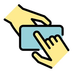 Poster - Pointing on smartphone icon. Outline pointing on smartphone vector icon color flat isolated