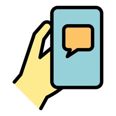 Poster - Message on smartphone icon. Outline message on smartphone vector icon color flat isolated