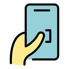 Poster - Reading on smartphone icon. Outline reading on smartphone vector icon color flat isolated