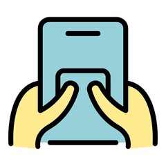 Poster - Learning on smartphone icon. Outline learning on smartphone vector icon color flat isolated