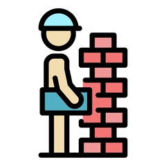 Poster - Builder brick wall icon. Outline builder brick wall vector icon color flat isolated