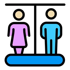 Sticker - Woman man toilet icon. Outline woman man toilet vector icon color flat isolated