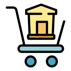 Sticker - Buy cart house icon. Outline buy cart house vector icon color flat isolated