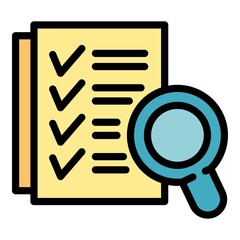Poster - Magnifying checklist icon. Outline magnifying checklist vector icon color flat isolated