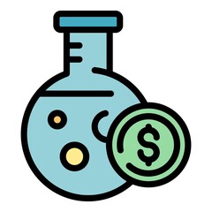 Poster - Flask dollar icon. Outline flask dollar vector icon color flat isolated