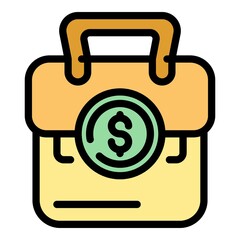 Poster - Dollar briefcase icon. Outline dollar briefcase vector icon color flat isolated