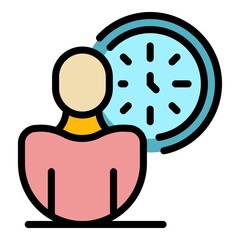Poster - Worker time icon. Outline worker time vector icon color flat isolated