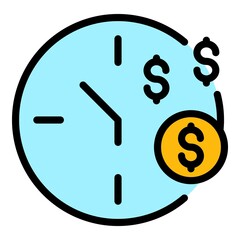 Sticker - Money clock icon. Outline money clock vector icon color flat isolated