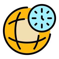 Poster - Global work hours icon. Outline global work hours vector icon color flat isolated