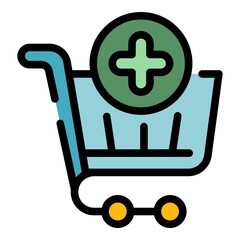 Poster - Add shopping cart icon. Outline add shopping cart vector icon color flat isolated