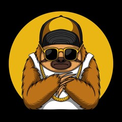 Wall Mural - Sloth cool accessories gold vector illustration for your company or brand