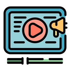 Poster - advertise video icon. outline advertise video vector icon color flat isolated