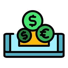 Poster - Coins money transfer icon. Outline coins money transfer vector icon color flat isolated