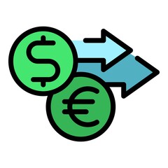 Wall Mural - Dollar euro money transfer icon. Outline dollar euro money transfer vector icon color flat isolated
