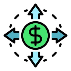 Canvas Print - Banking money transfer icon. Outline banking money transfer vector icon color flat isolated
