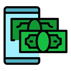 Poster - Phone dollar money transfer icon. Outline phone dollar money transfer vector icon color flat isolated