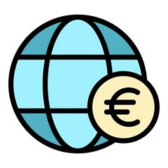 Poster - Euro global money transfer icon. Outline euro global money transfer vector icon color flat isolated