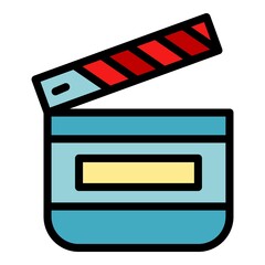 Poster - Clapperboard icon. Outline clapperboard vector icon color flat isolated