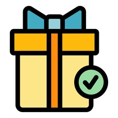 Sticker - Approved gift box icon. Outline approved gift box vector icon color flat isolated