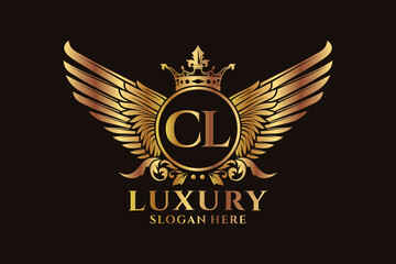 Luxury royal wing Letter CL crest Gold color Logo vector, Victory logo, crest logo, wing logo, vector logo template.