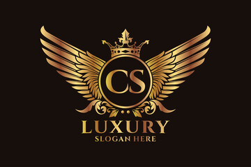 Luxury royal wing Letter CS crest Gold color Logo vector, Victory logo, crest logo, wing logo, vector logo template.