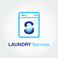 Wall Mural - Initial S Letter with Bubble and shiny icon on the Laundry Machine for Laundry, Cloth Cleaning Washing Service Simple Minimalist Logo Template Idea