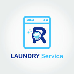 Wall Mural - Initial R Letter with Bubble and shiny icon on the Laundry Machine for Laundry, Cloth Cleaning Washing Service Simple Minimalist Logo Template Idea