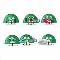 Poster - Character reporter green arc ruler cute mascot with microphone