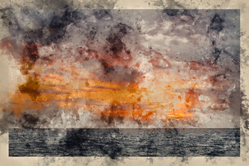 Wall Mural - digital watercolour painting of stunning landscape image of view from hartland quay in devon england