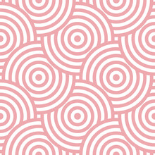 Pink Overlapping Concentric Circles On White Background Seamless Pattern. Vector Illustration For Prints, Cover, Fabric, Textile And More